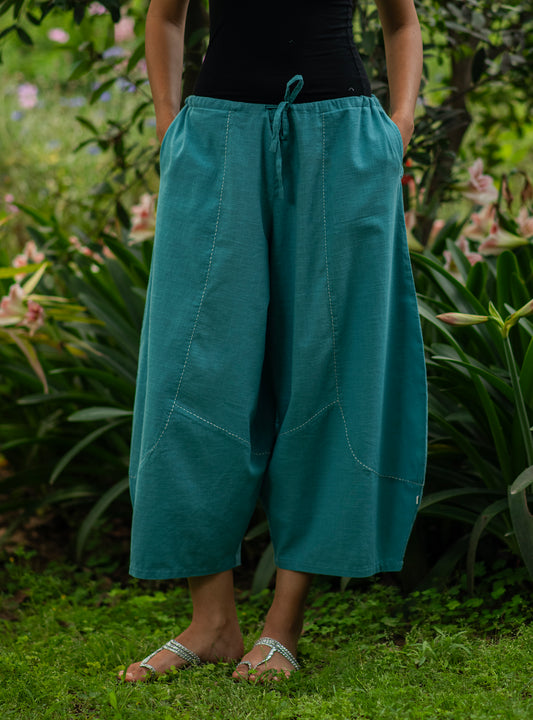 Balloon Pant : Solid Turquoise Slub