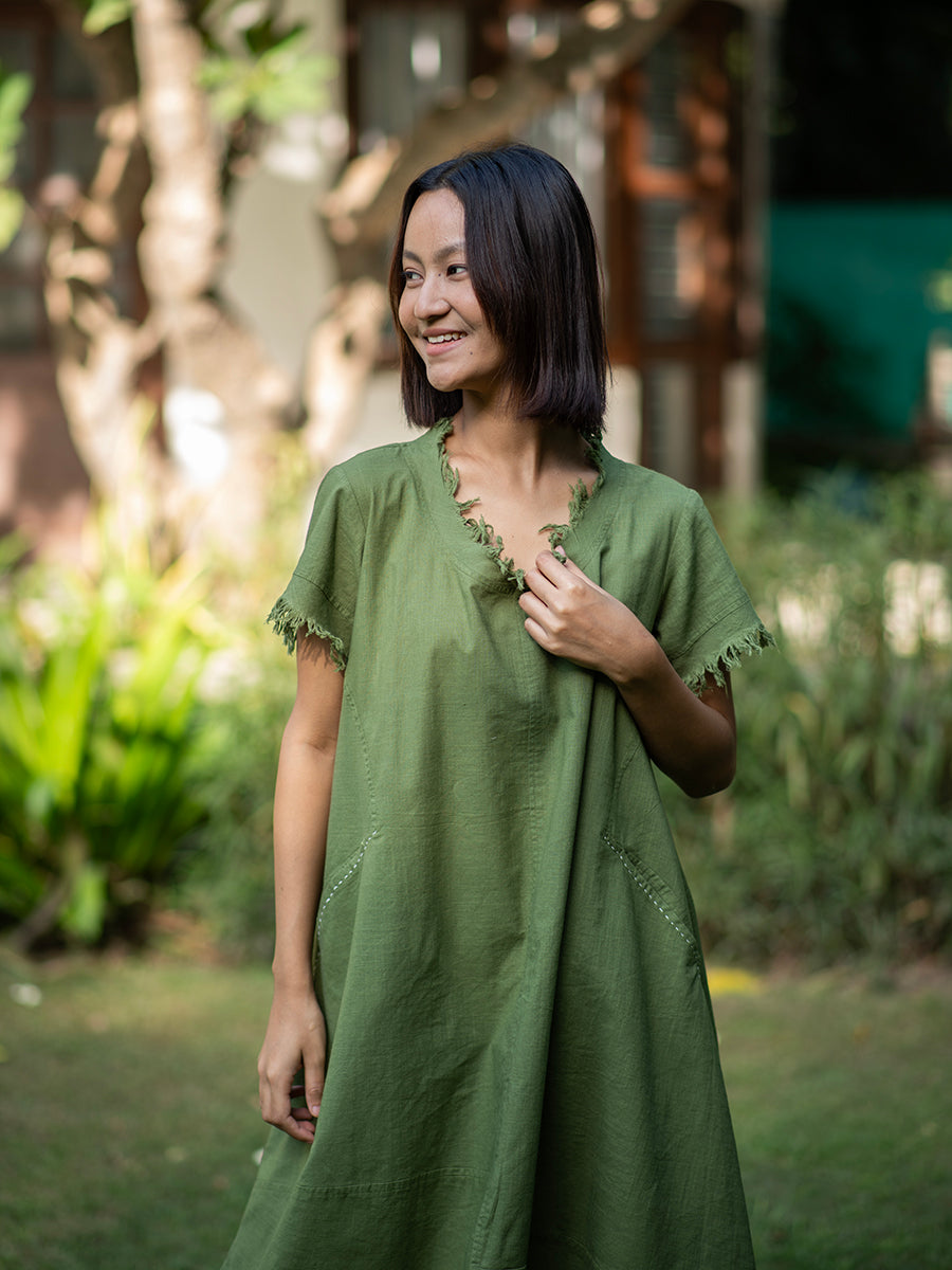 Balloon Dress : Nisha Olive Slub