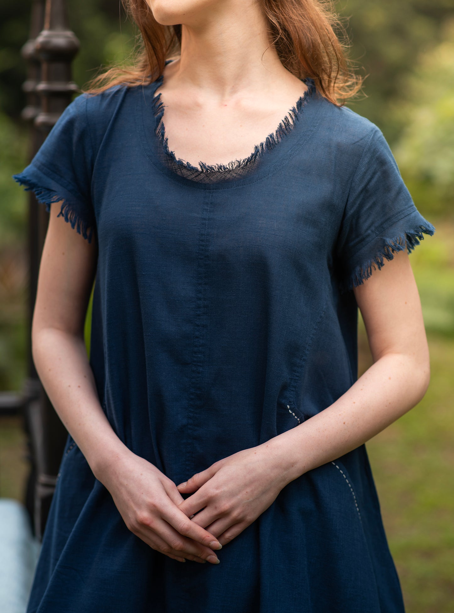 Balloon Dress : Navy Slub