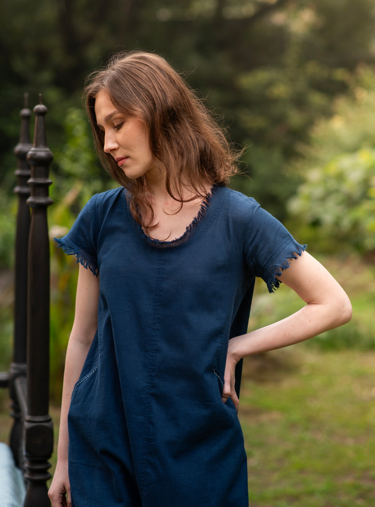 Balloon Dress : Navy Slub