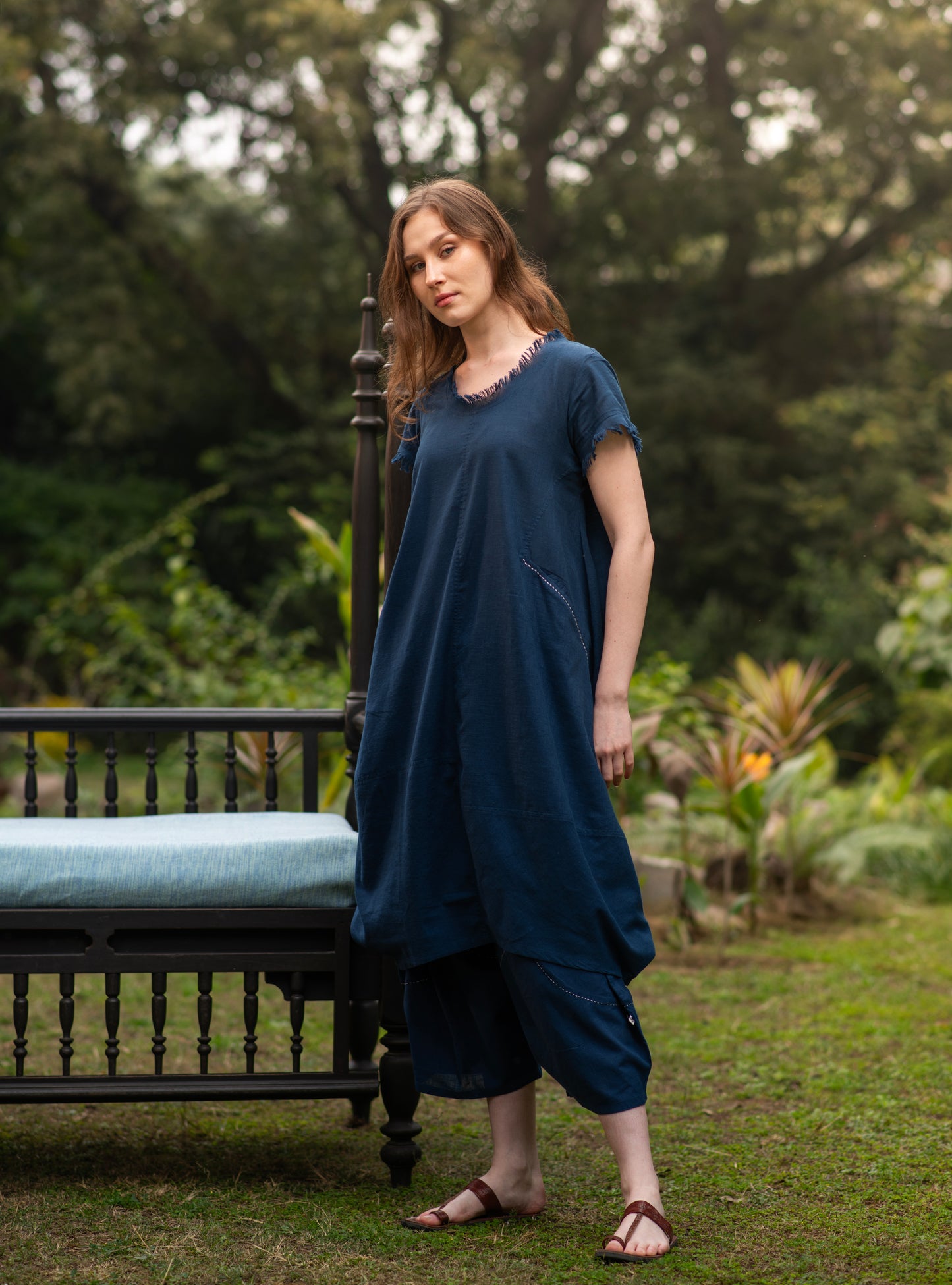 Balloon Dress : Navy Slub