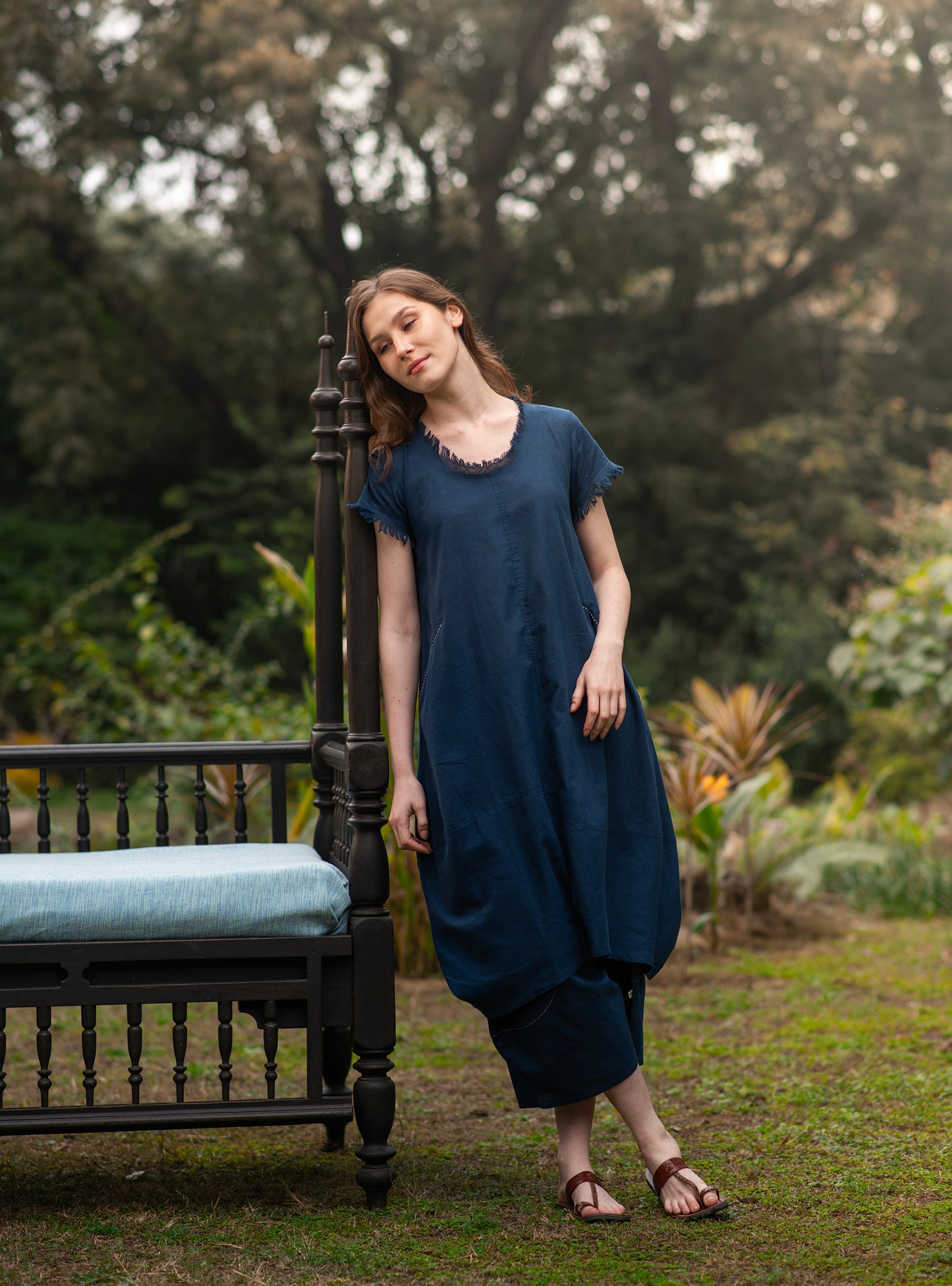 Balloon Dress : Navy Slub