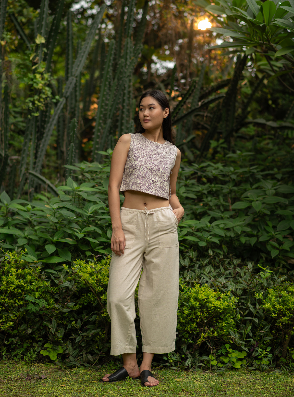 Barrel Pant : Solid Natural Cotton Flax