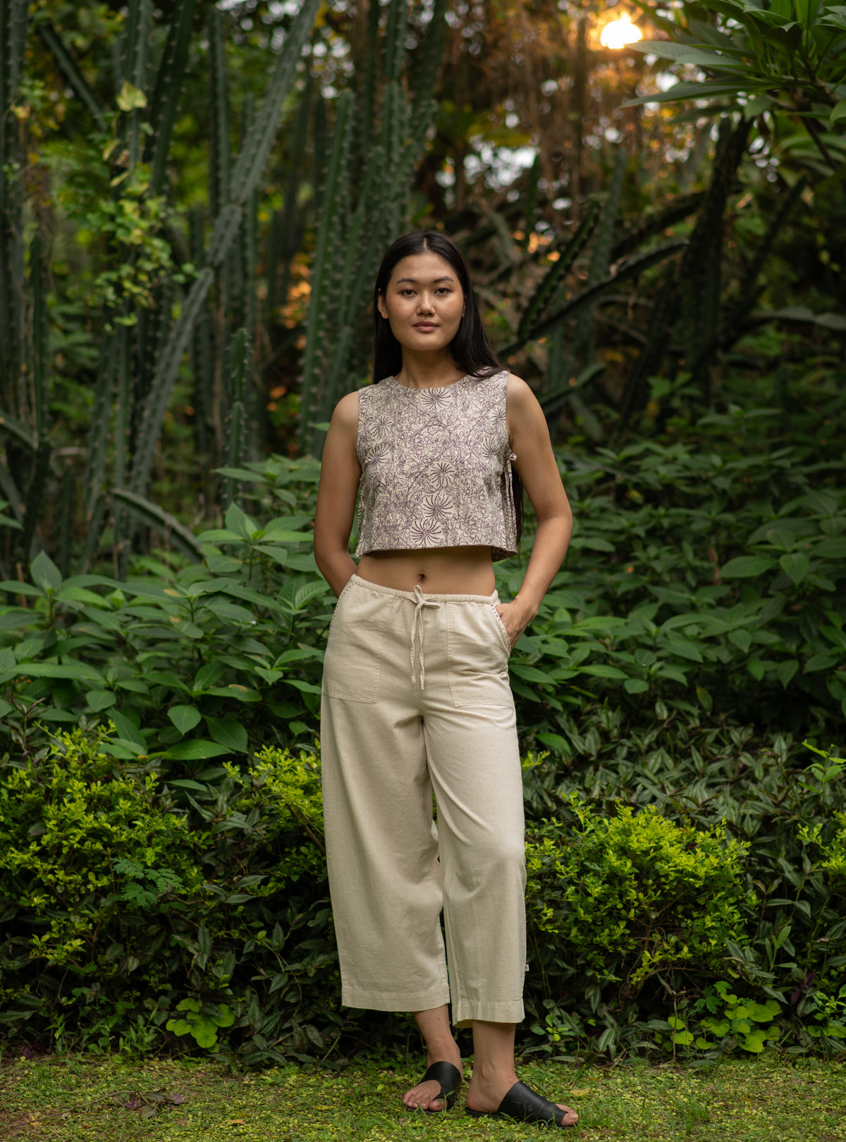 Barrel Pant : Solid Natural Cotton Flax