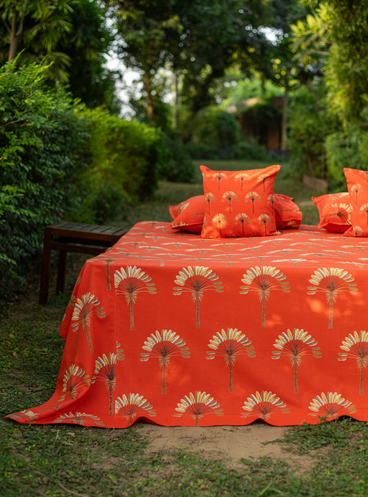 Printed Bed Cover - Beading : Banana Rust Sheeting