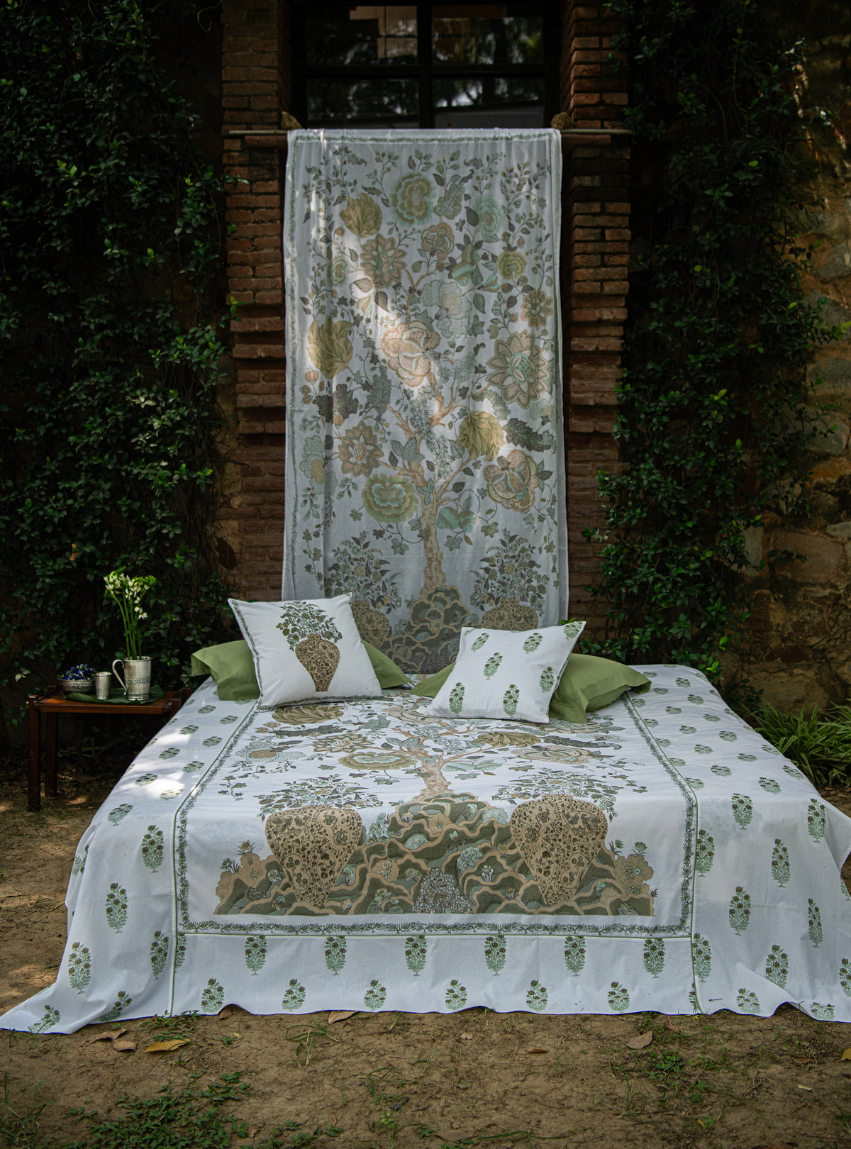 Printed Table Cloth/ Curtain : Tree of Life Sage Sheeting