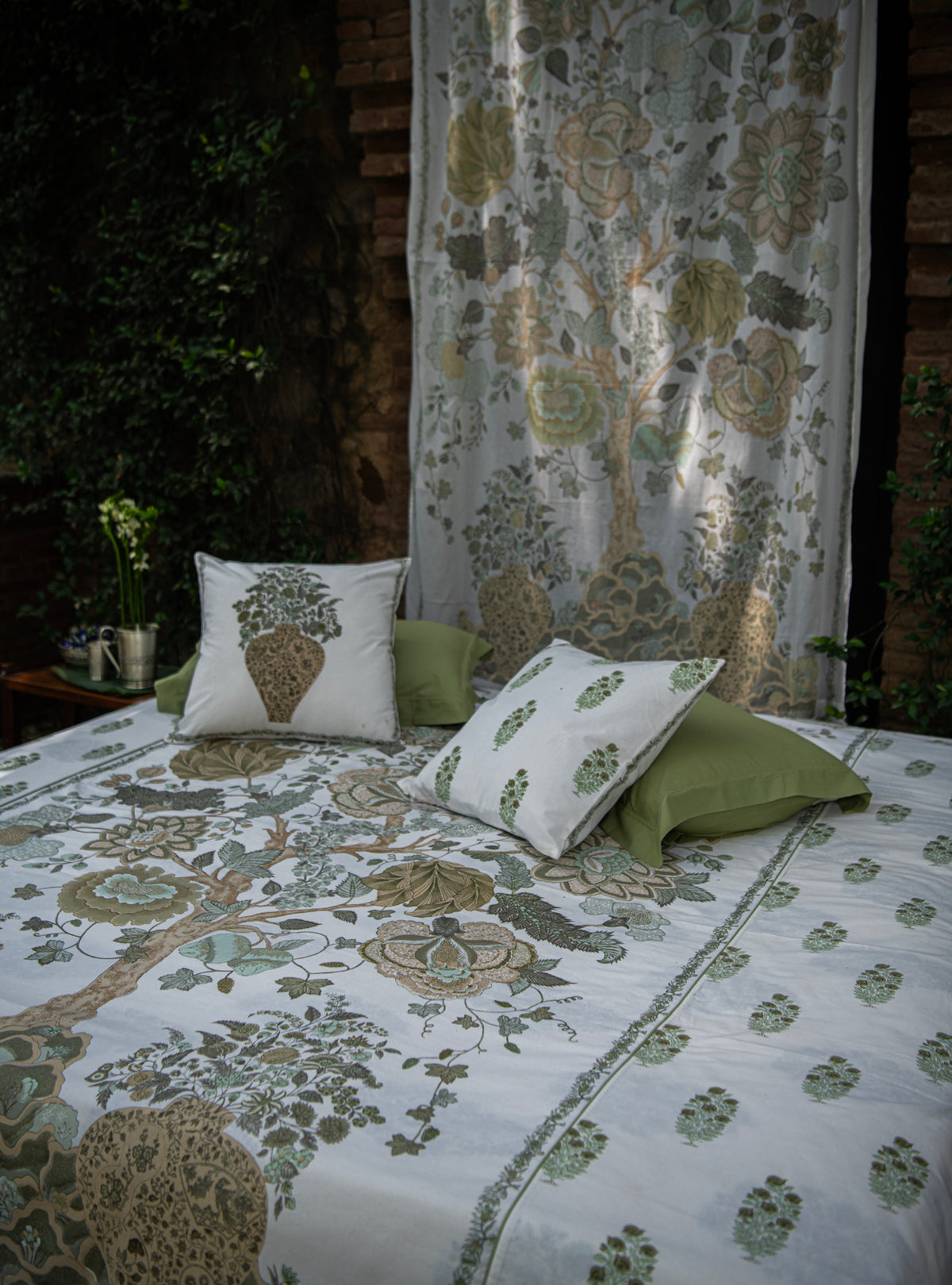 Printed Table Cloth/ Curtain : Tree of Life Sage Sheeting