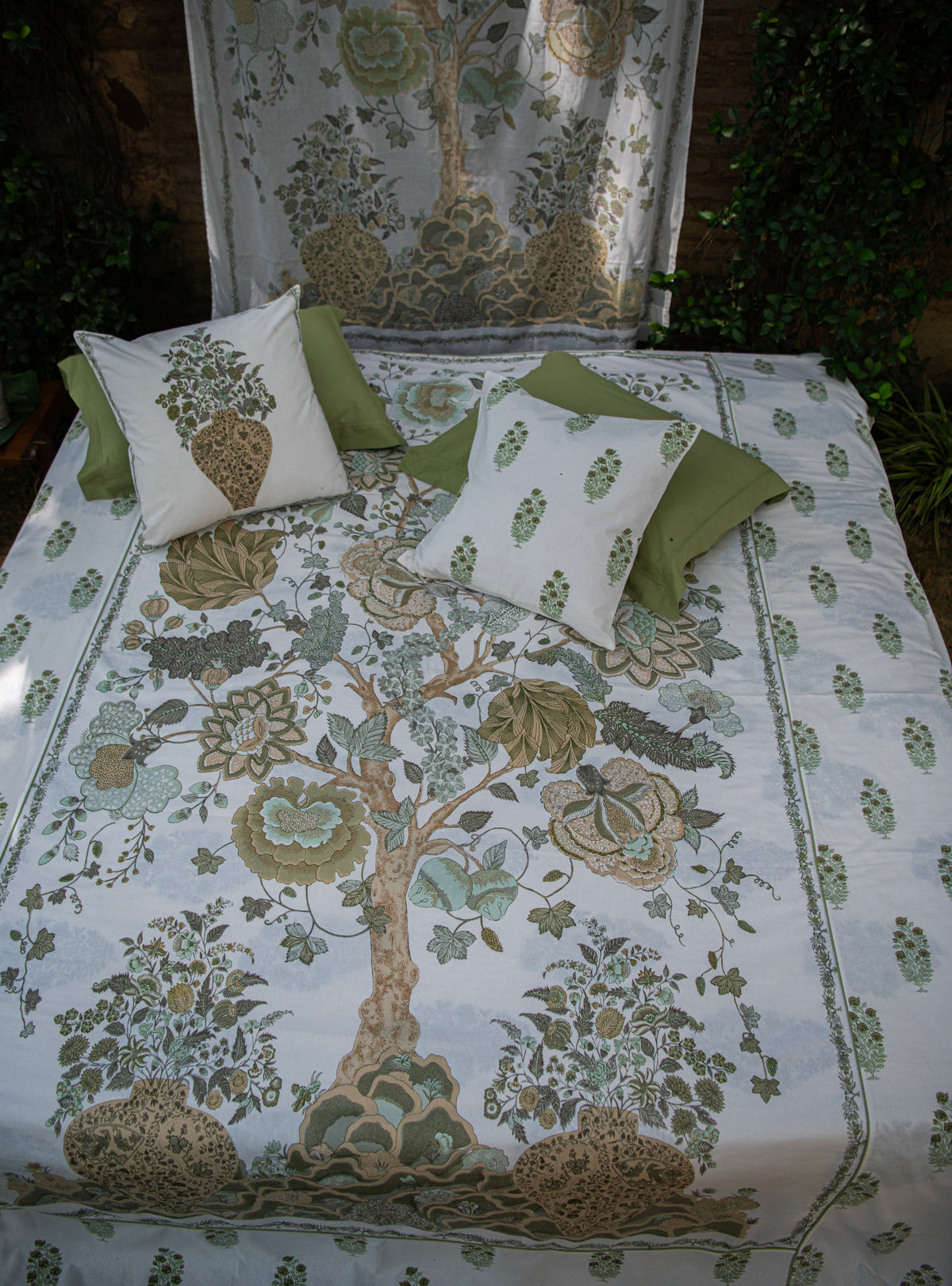 Printed Table Cloth/ Curtain : Tree of Life Sage Sheeting