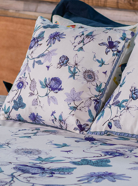 Printed Cushion Cover : Serafina  Blue & White Sheeting+Canvas
