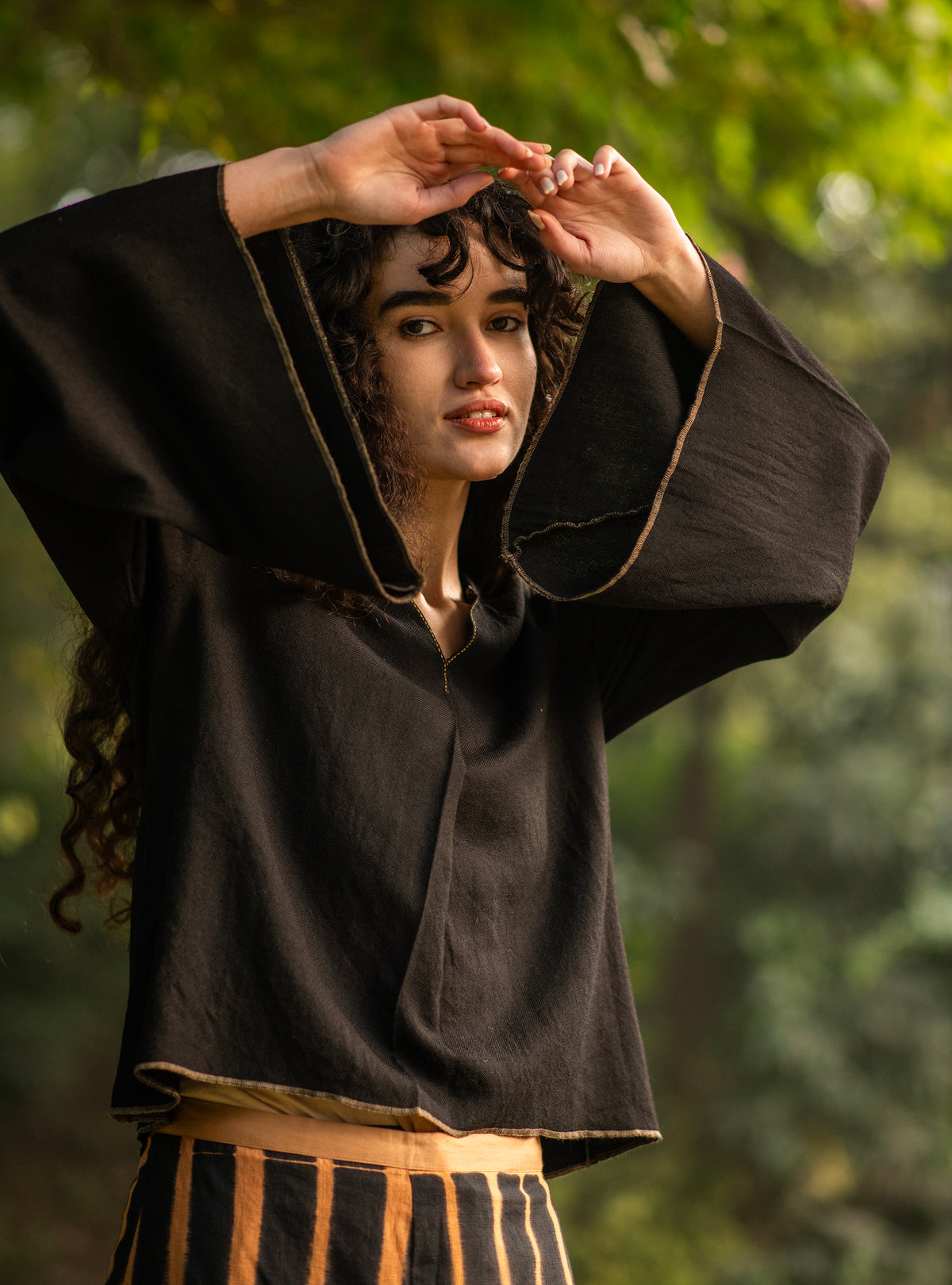 Bell Top : Solid Black Twill Wool