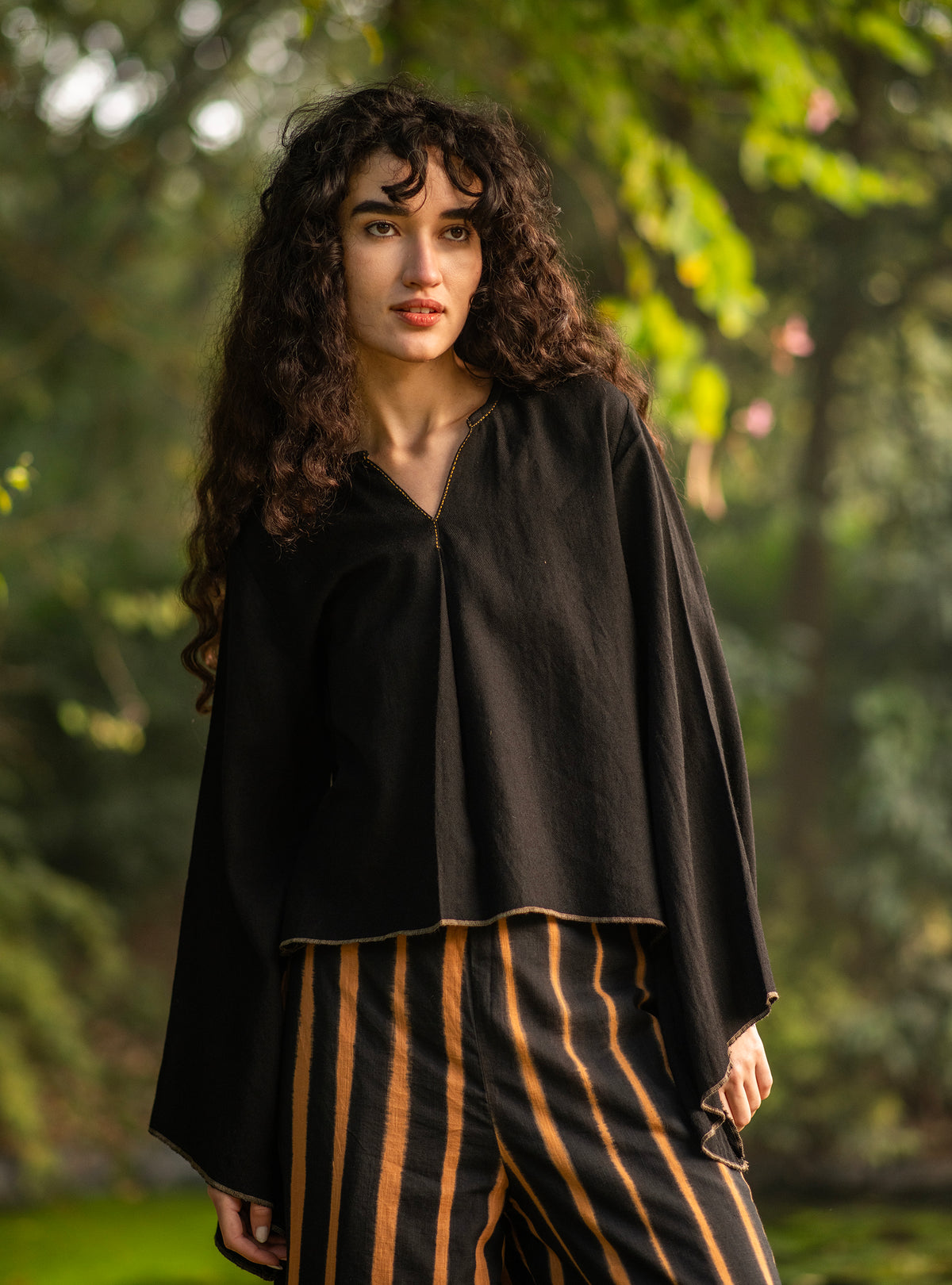 Bell Top : Solid Black Twill Wool