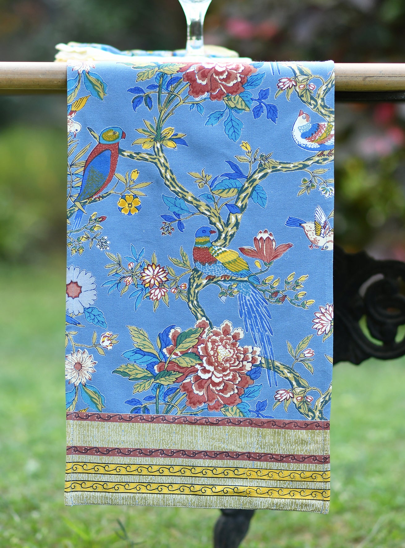Printed Runner : Bird Blue Canvas