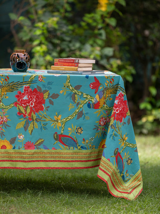 Table Cloth Extra-Border : Bird Teal Sheeting