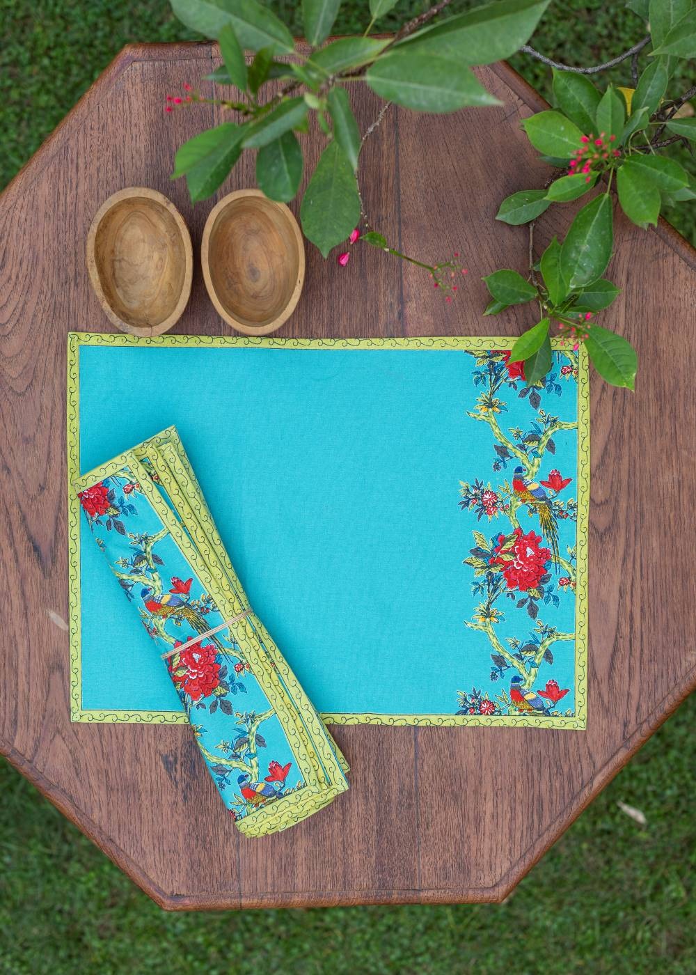 Printed Placemat Set of 2 : Bird Teal Canvas
