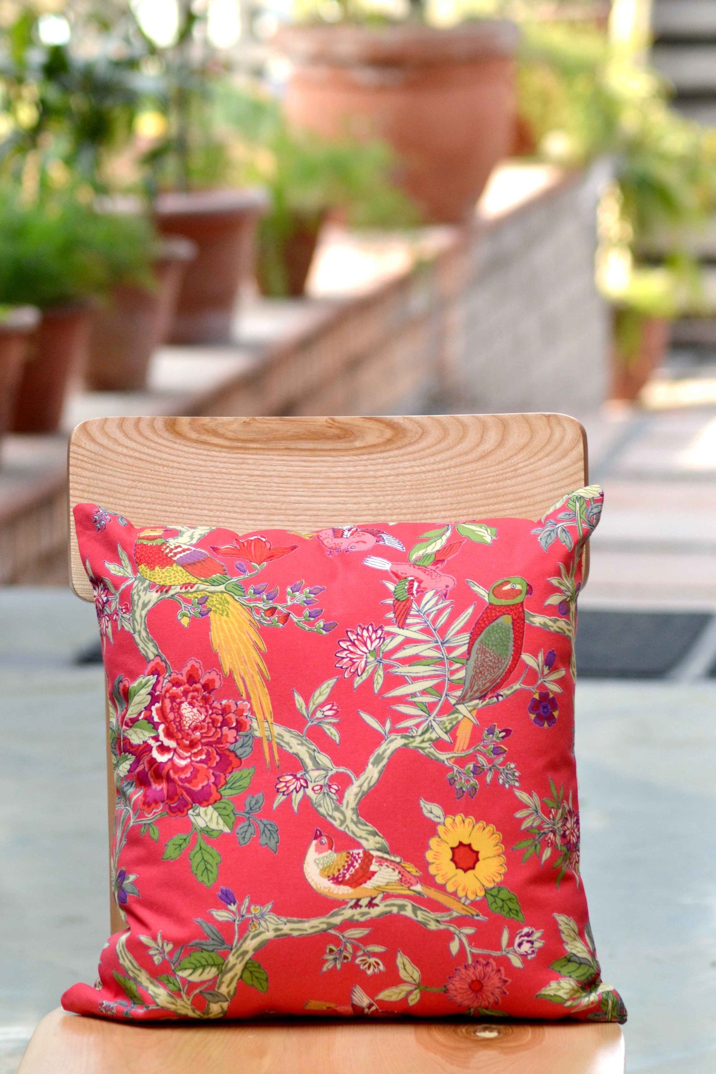 Printed Cushion Cover Reversible : Bird Coral Sheeting + Canvas