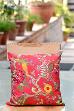 Printed Cushion Cover Reversible : Bird Coral Sheeting + Canvas