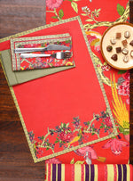 Bird Printed Placemat Set of 2 : Coral