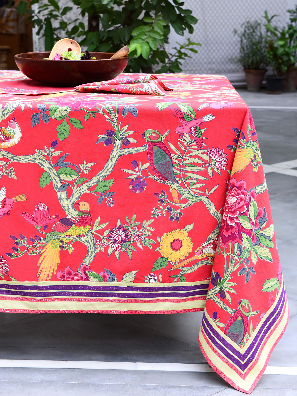 Printed Table Cloth : Bird Coral Sheeting