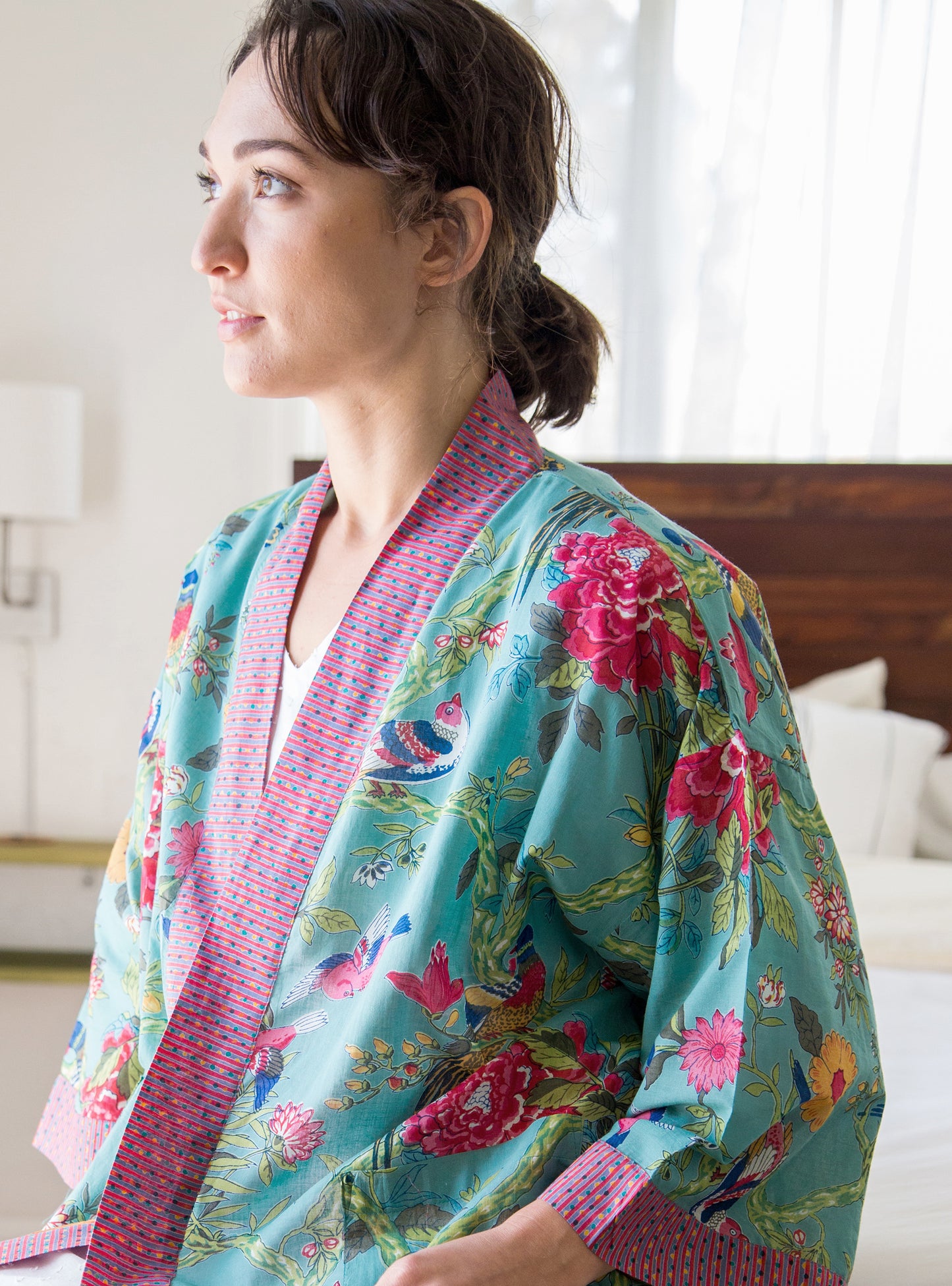 Joy Robe : Bird Teal Cotton Voile