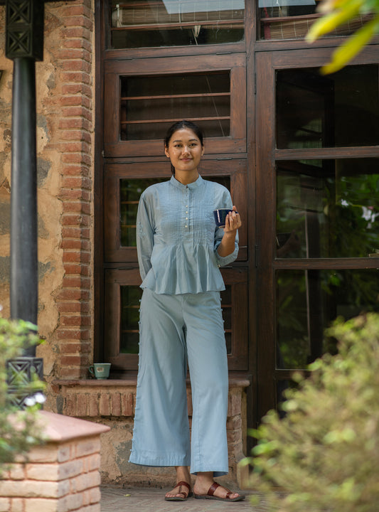 Blake Pant : Solid Blue Voile