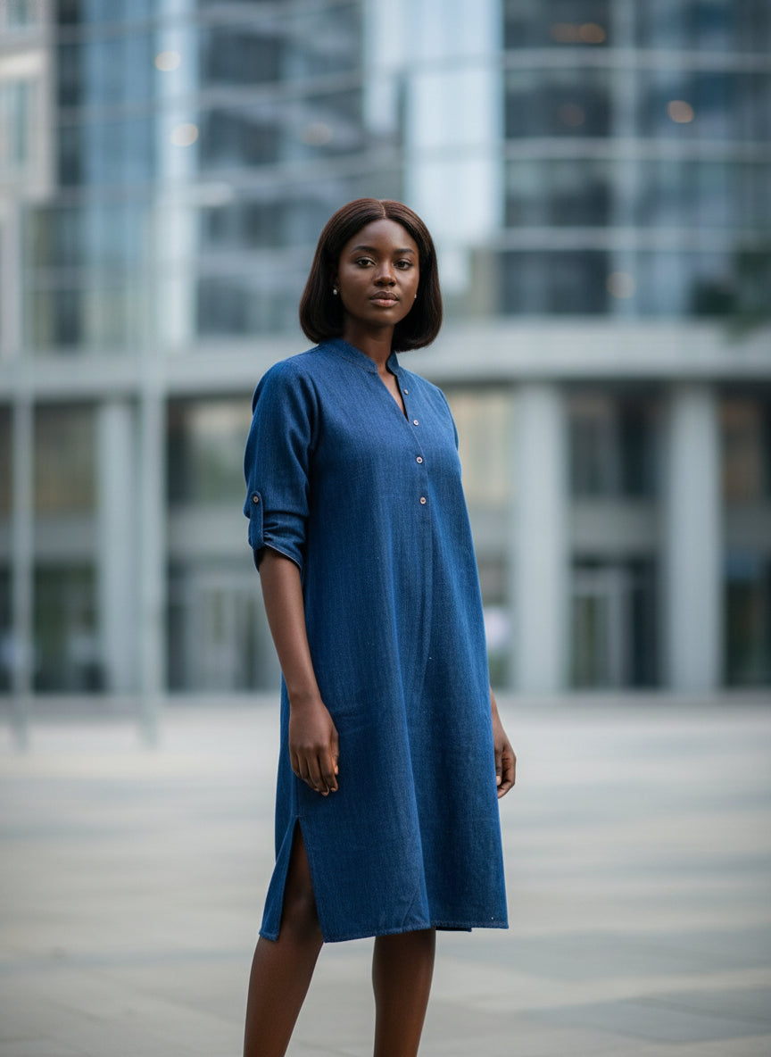 Boho Shirt Dress : Solid Navy Denim