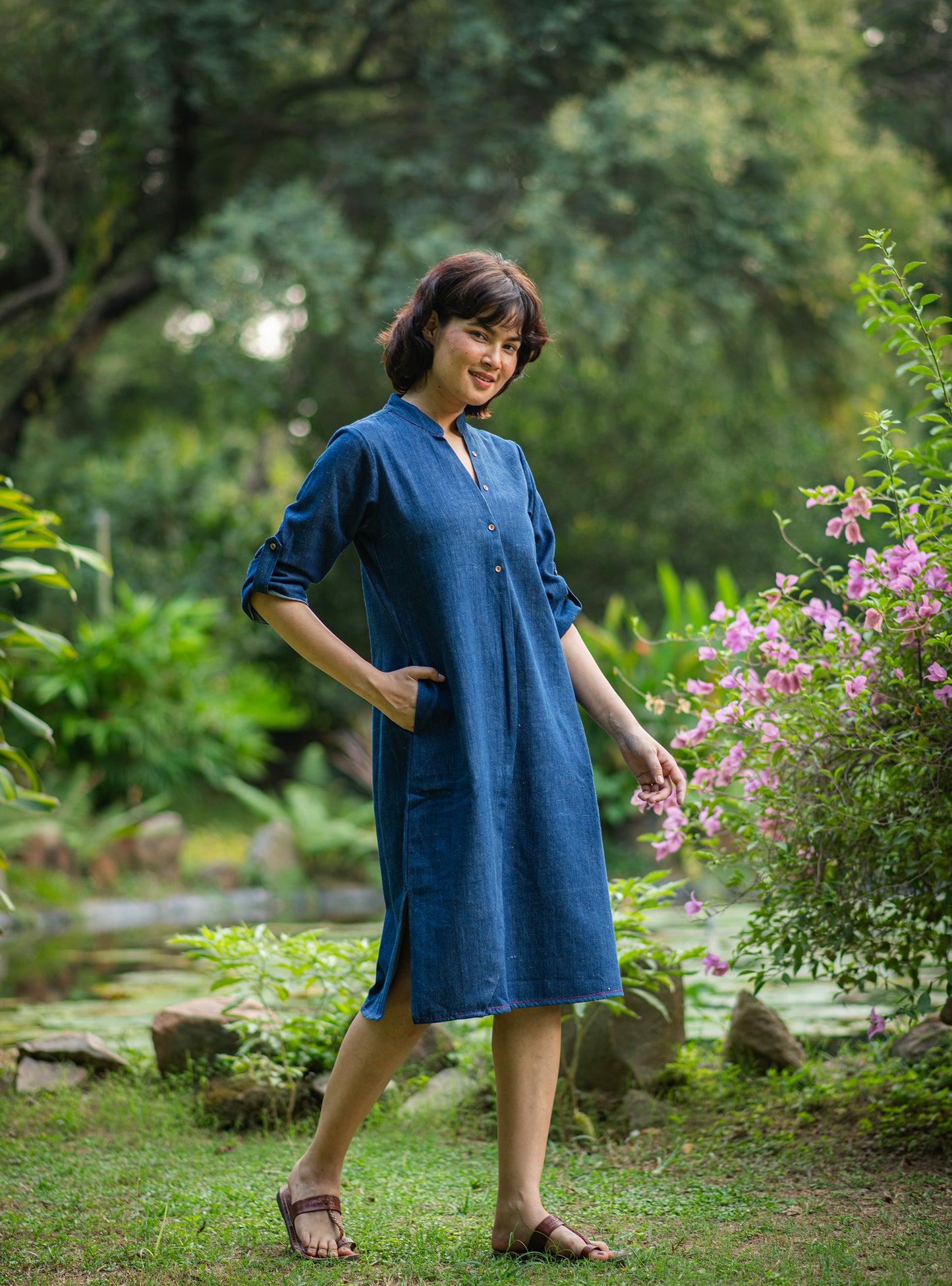 Boho Shirt Dress : Solid Navy Denim