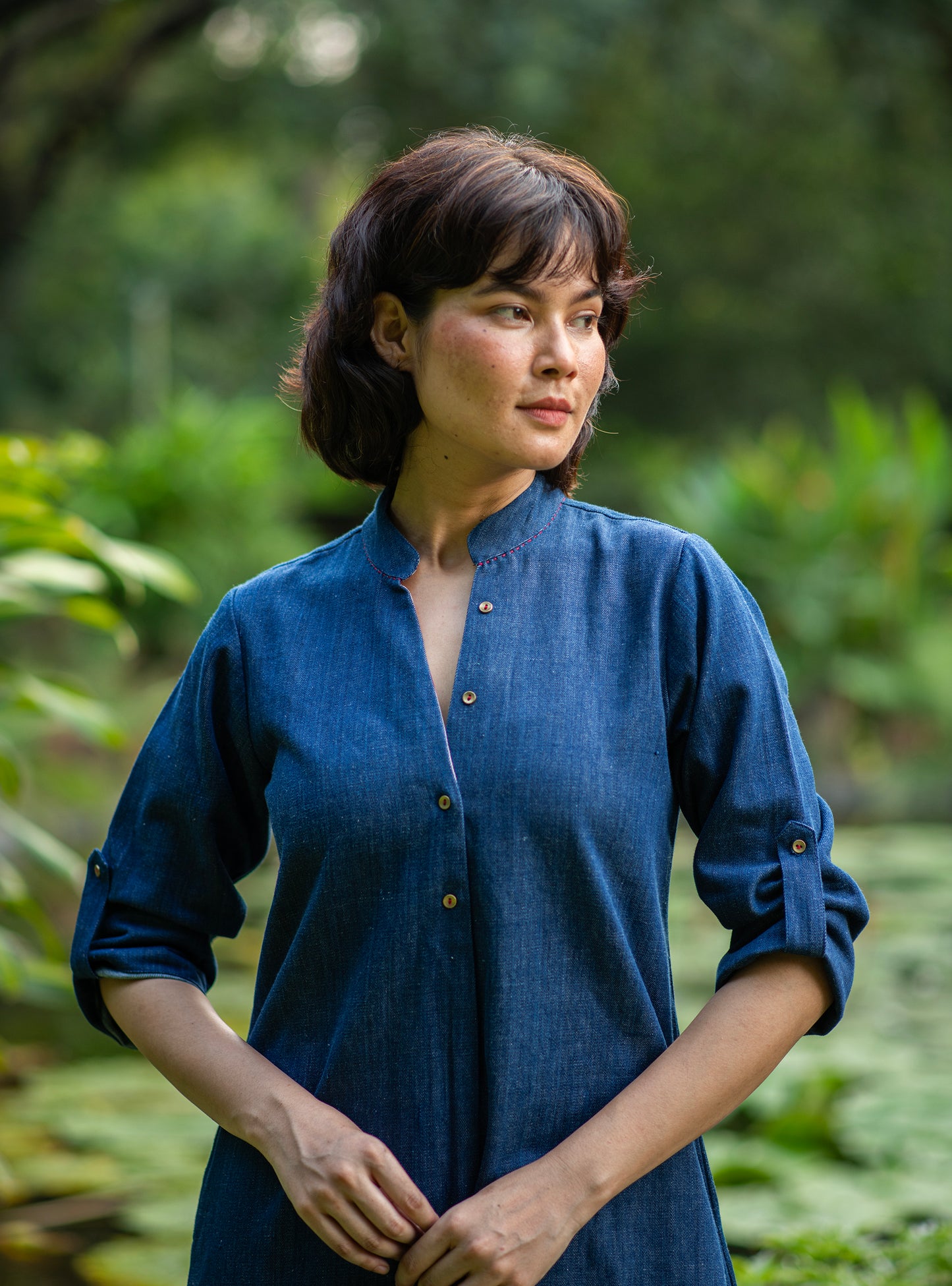 Boho Shirt Dress : Solid Navy Denim