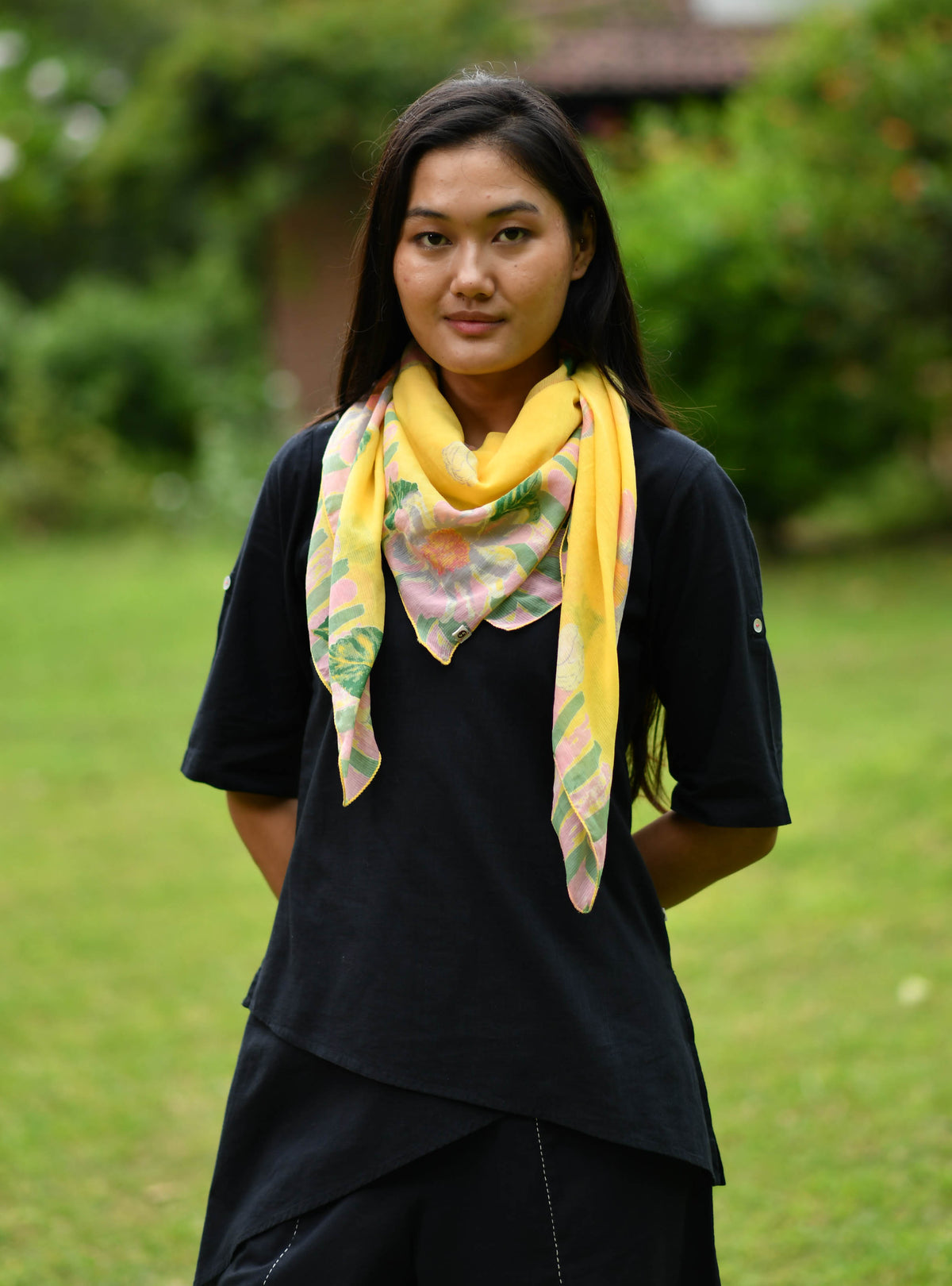 Border Scarf : Madrid Yellow St Voile