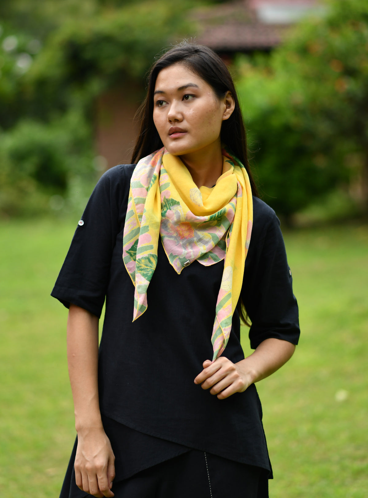 Border Scarf : Madrid Yellow St Voile