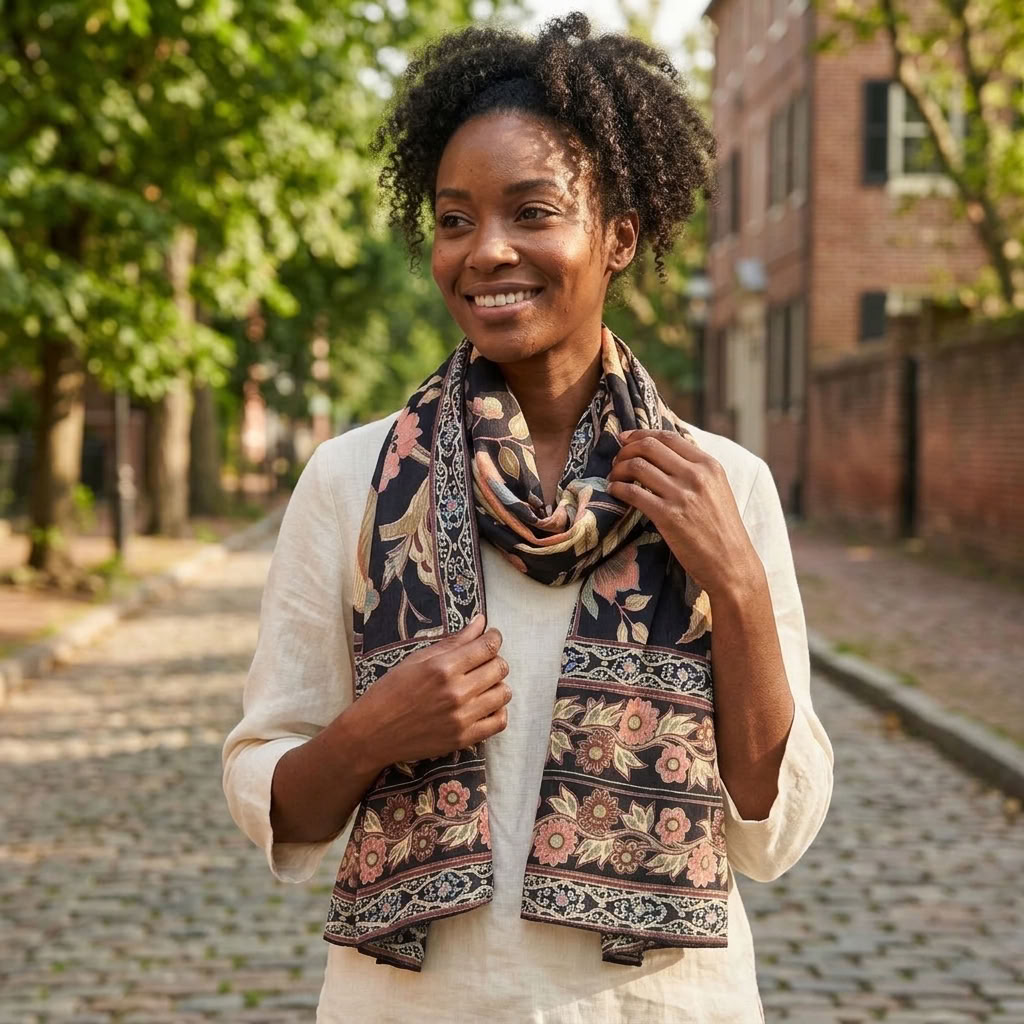 Border Stole : Kerala Black St Voile