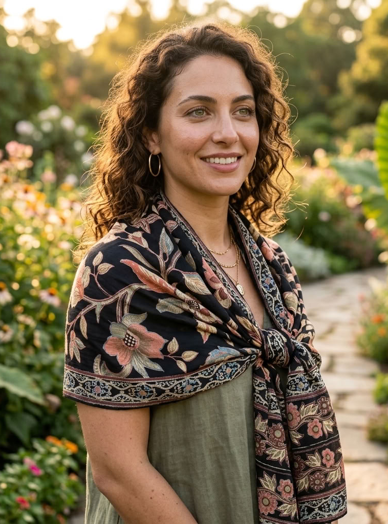 Border Stole : Kerala Black St Voile
