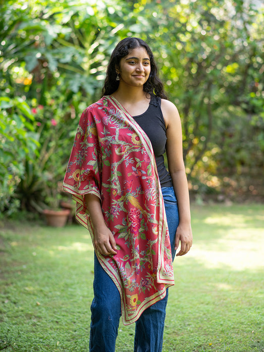 Border Stole : Bird Coral St Voile