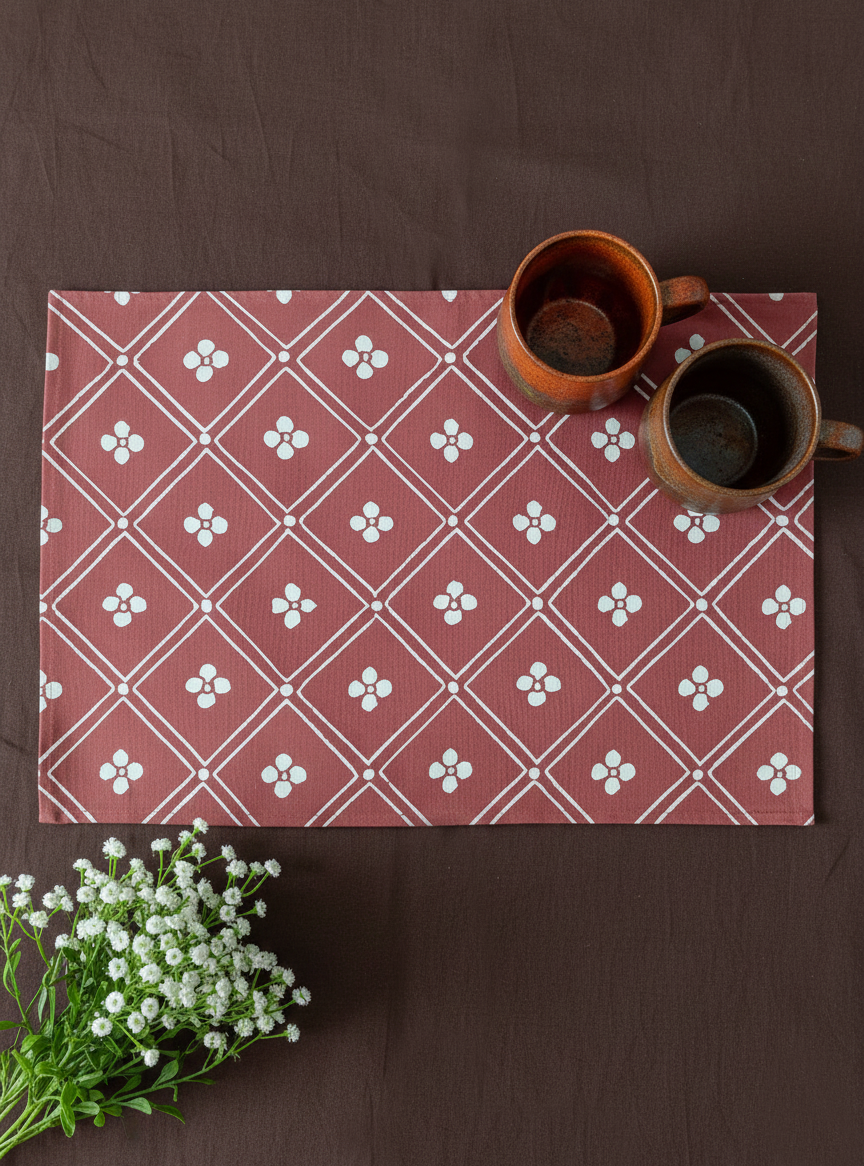 Block Printed Placemat Set of 2 : Boro Bindi Big Scale Rust