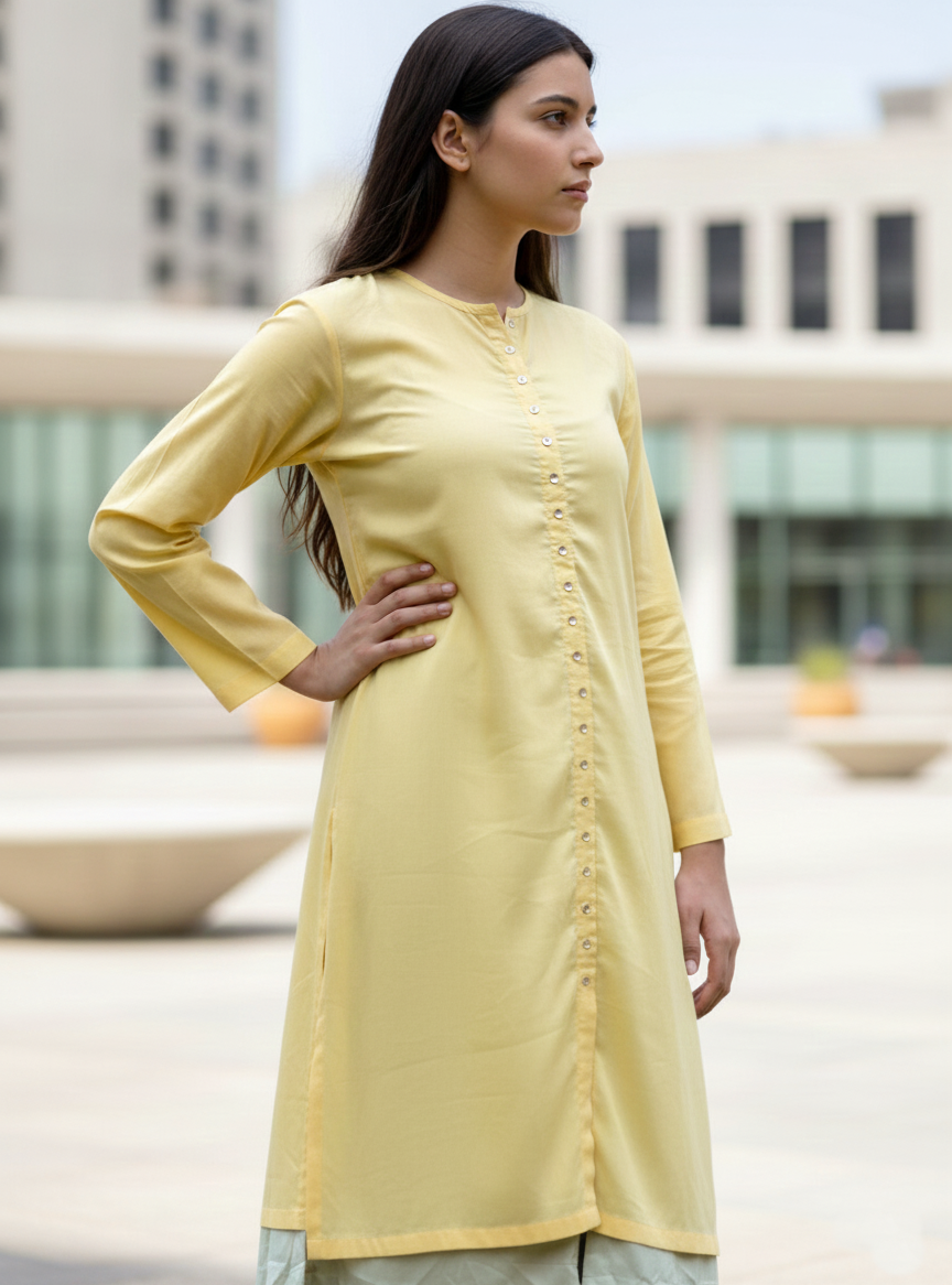 Button Kurta Gold Sage