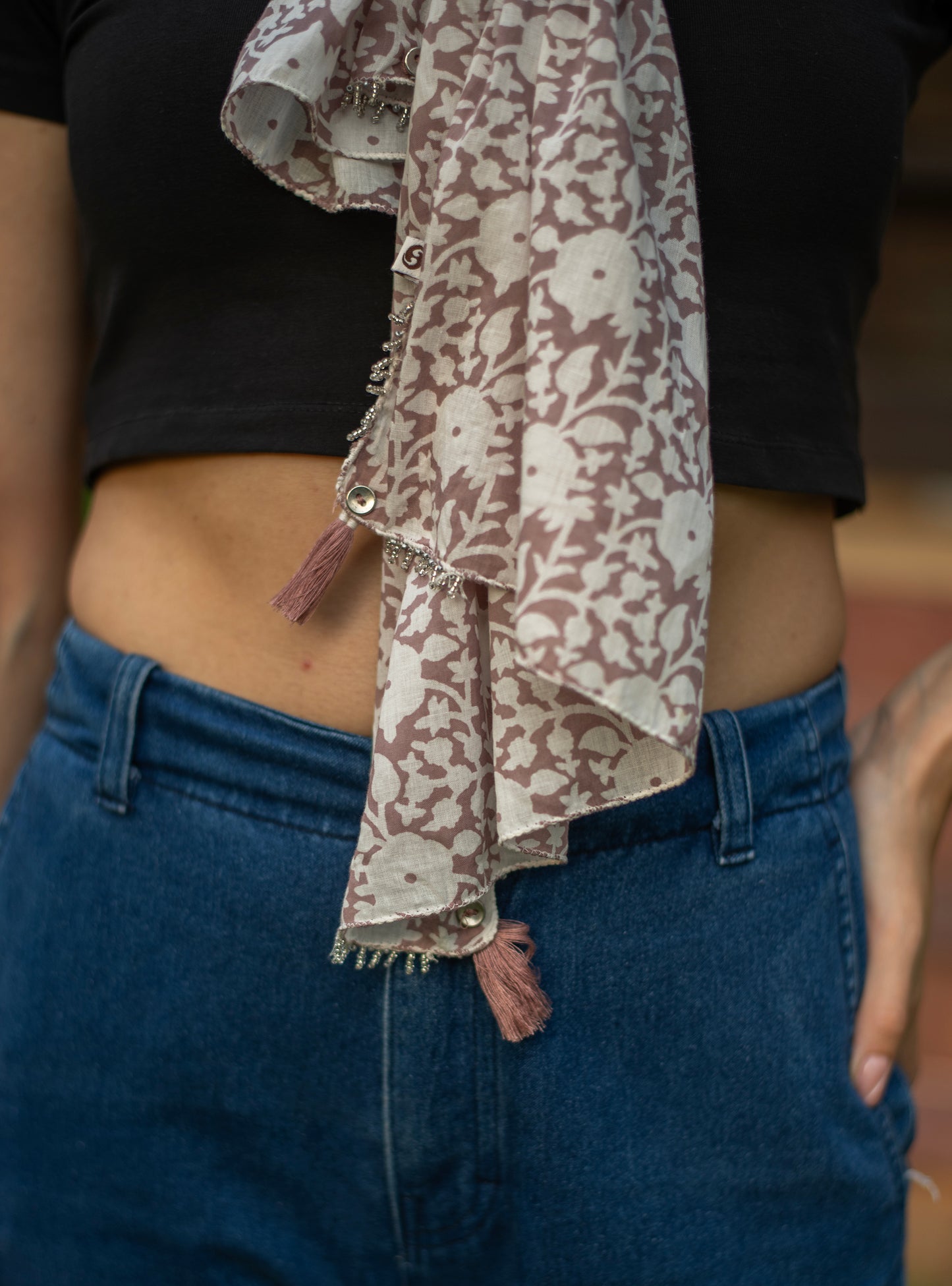 Button Stole :  Camryn  Mocha Voile