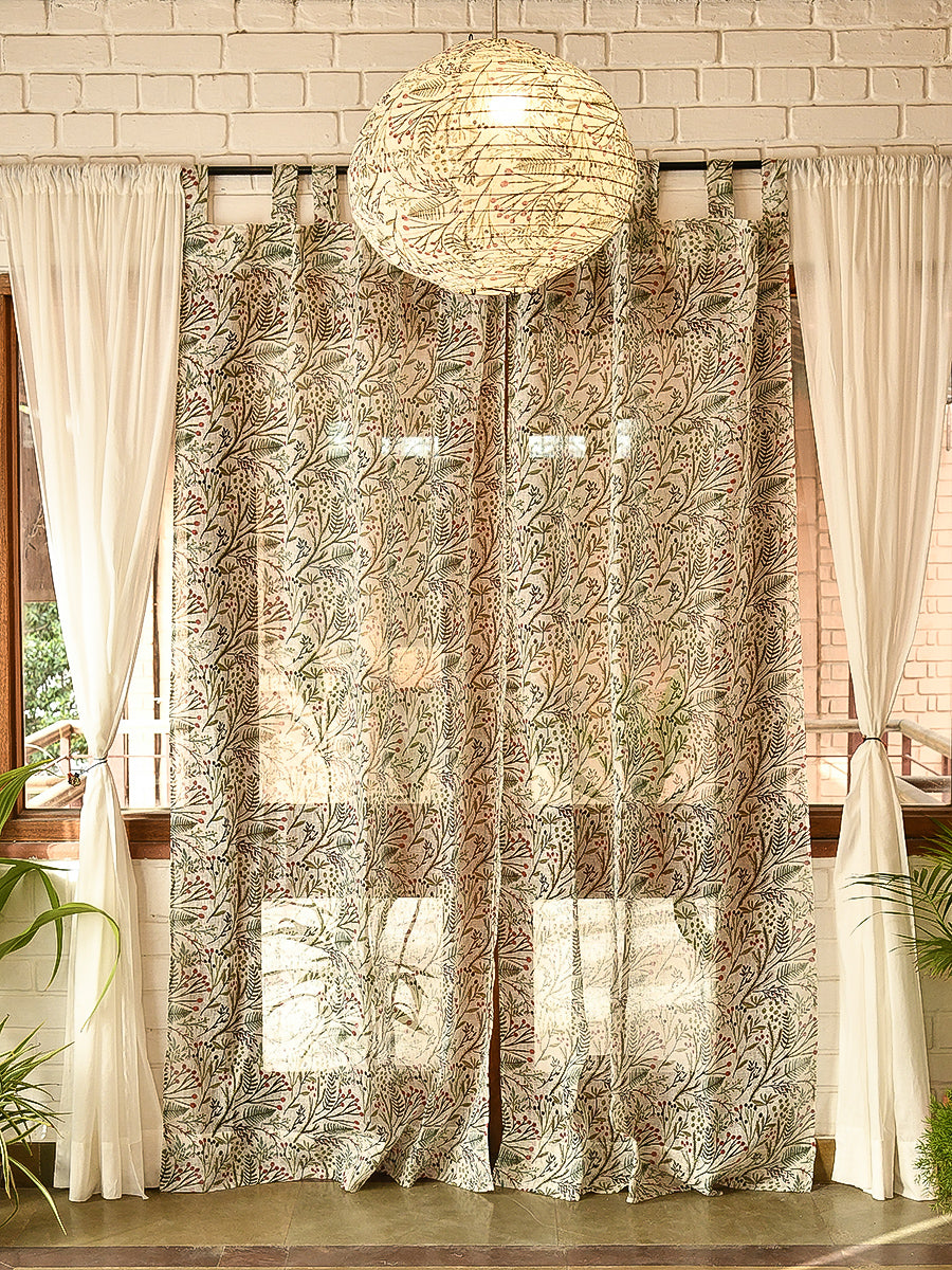 Printed Curtain : Berries White Linen
