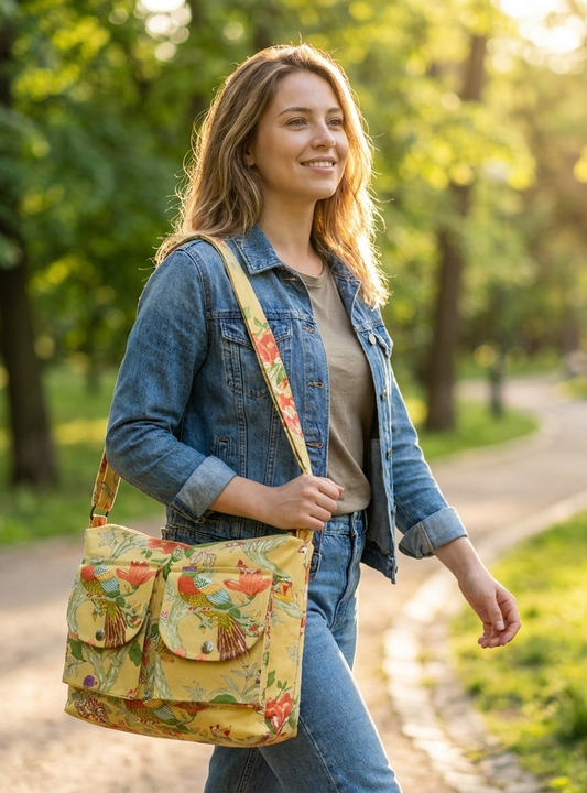 Camp Bag : Bird Yellow Canvas