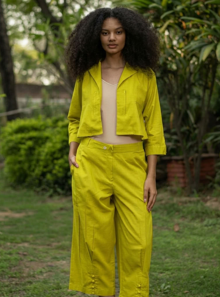 Crop Pant :  Solid  Mango Mint Slub