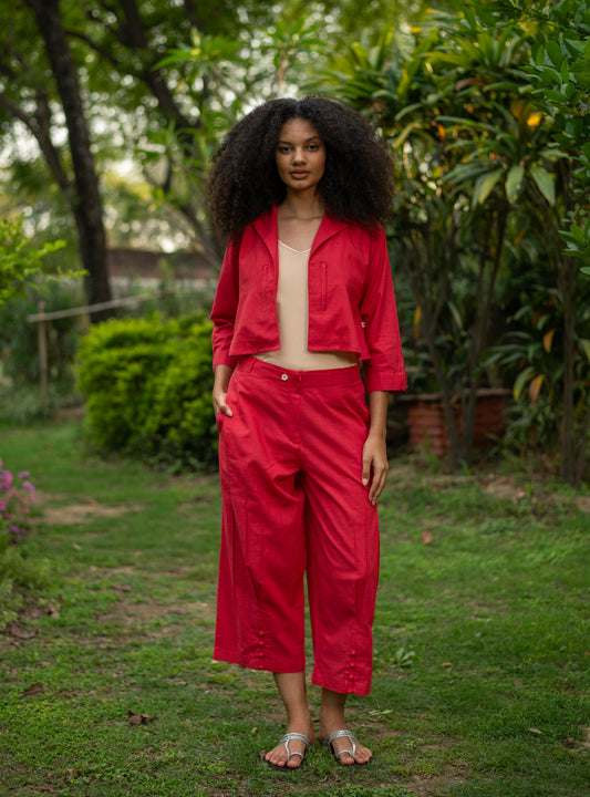 Crop Pant : Solid Coral Slub