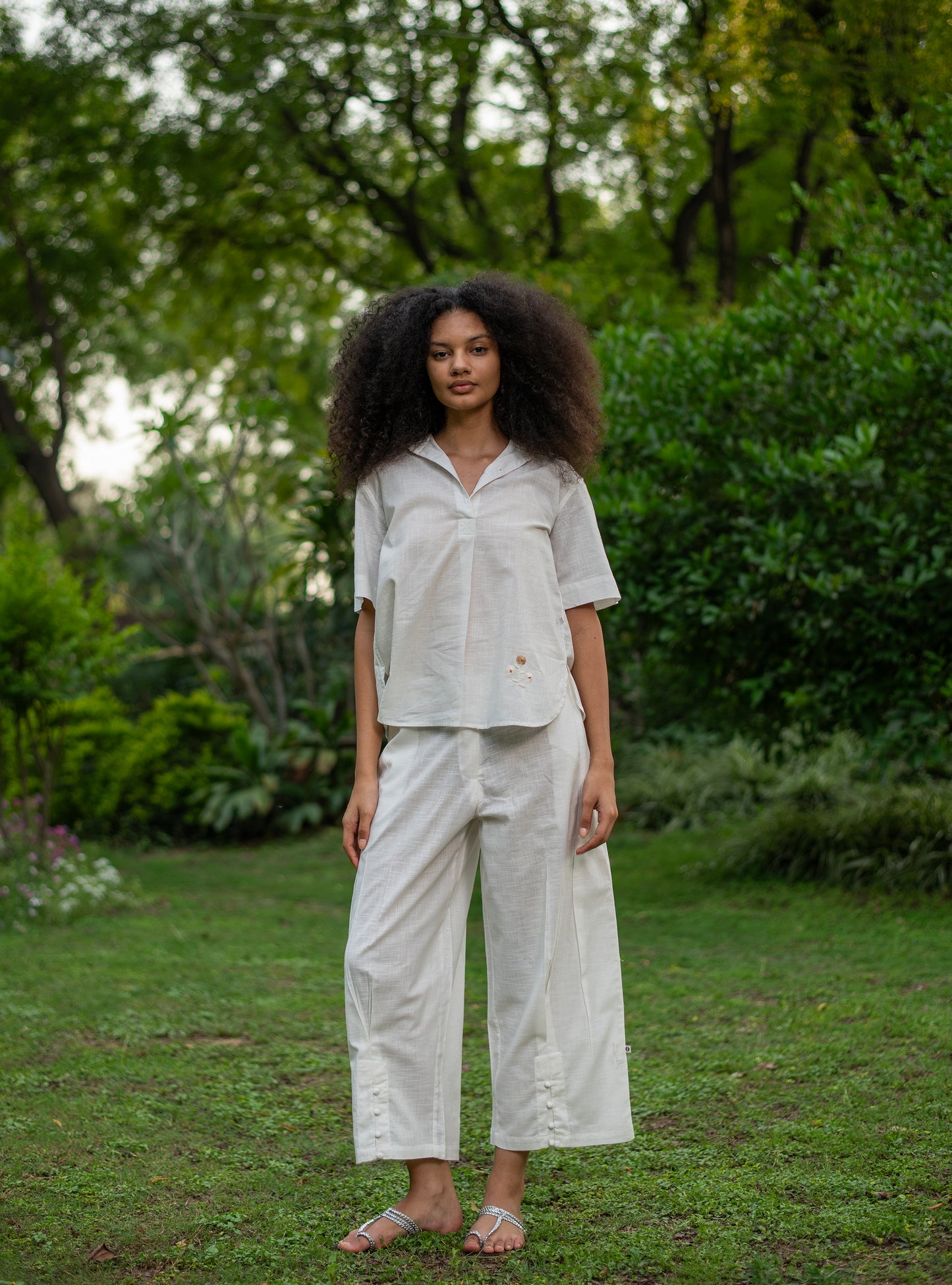 Crop Pant : Solid White Slub