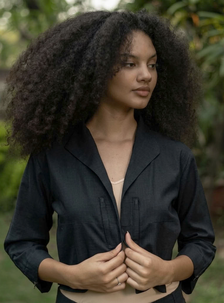 Crop Shrug :  Solid  Black Slub