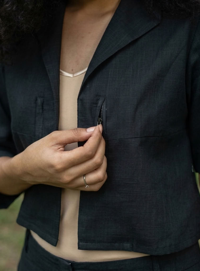 Crop Shrug :  Solid  Black Slub