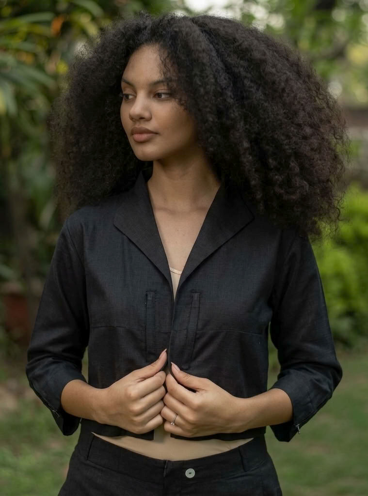 Crop Shrug :  Solid  Black Slub