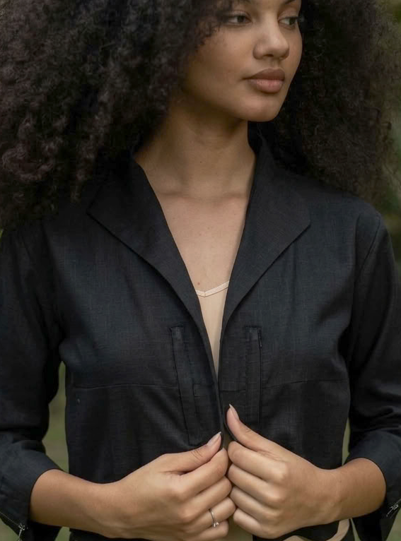 Crop Shrug :  Solid  Black Slub