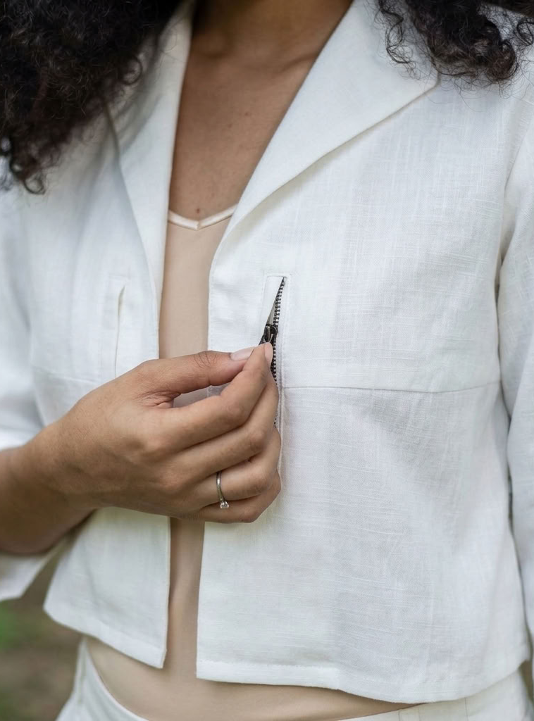 Crop Shrug :  Solid  White Slub