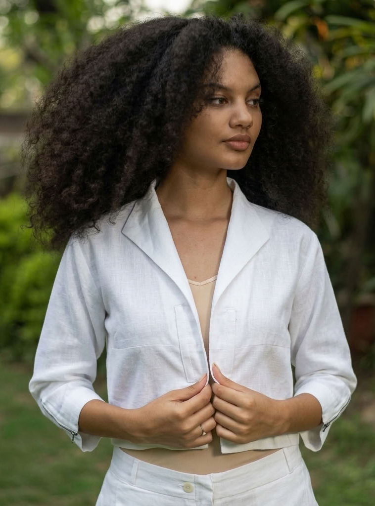 Crop Shrug :  Solid  White Slub