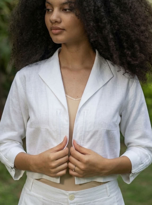 Crop Shrug :  Solid  White Slub