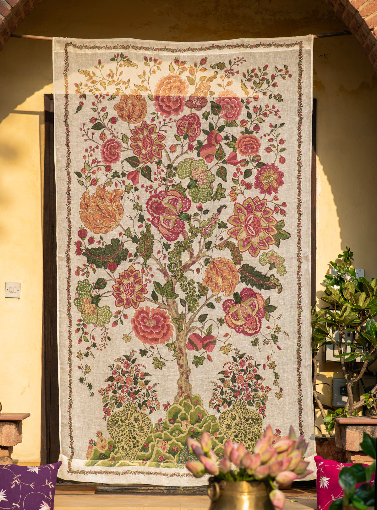 Printed Curtain : Tree of Life Cream Voile