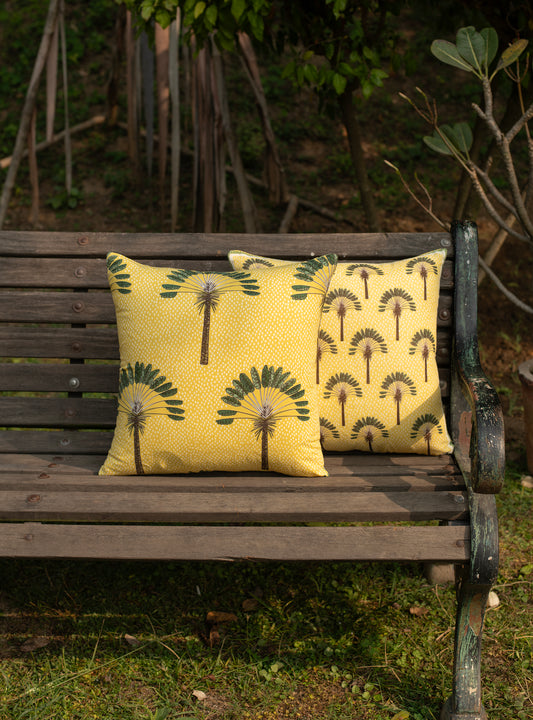 Printed Cushion Cover Reversible : Banana Lemon Slub Sheeting