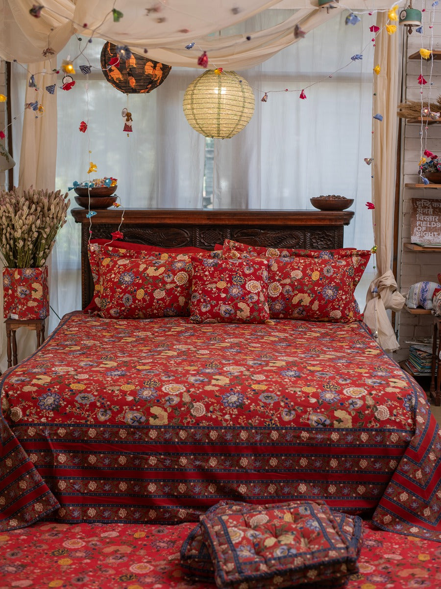Printed Bed Cover  : Malabar Rust
